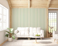 Living room with Mint Vertical Stripes Wallpaper and soft pastel striped 