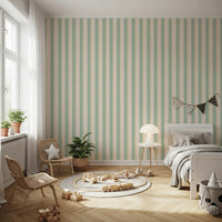 Kids Bedroom with Mint Vertical Stripes Wallpaper and soft green striped walls