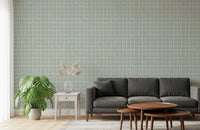 Delicate seafoam green wallpaper with a grid pattern.