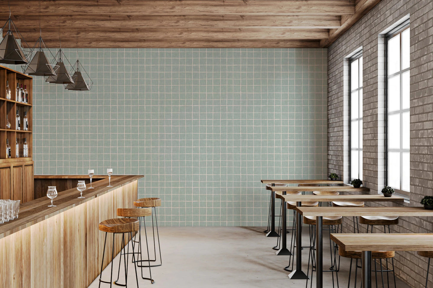 Textured light green wallpaper with a linen finish.