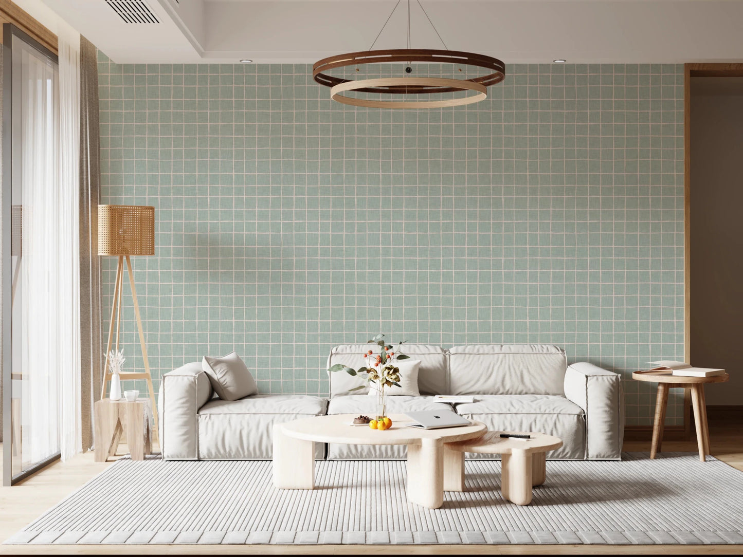 Simple mint grid wall decor for a child’s playroom.