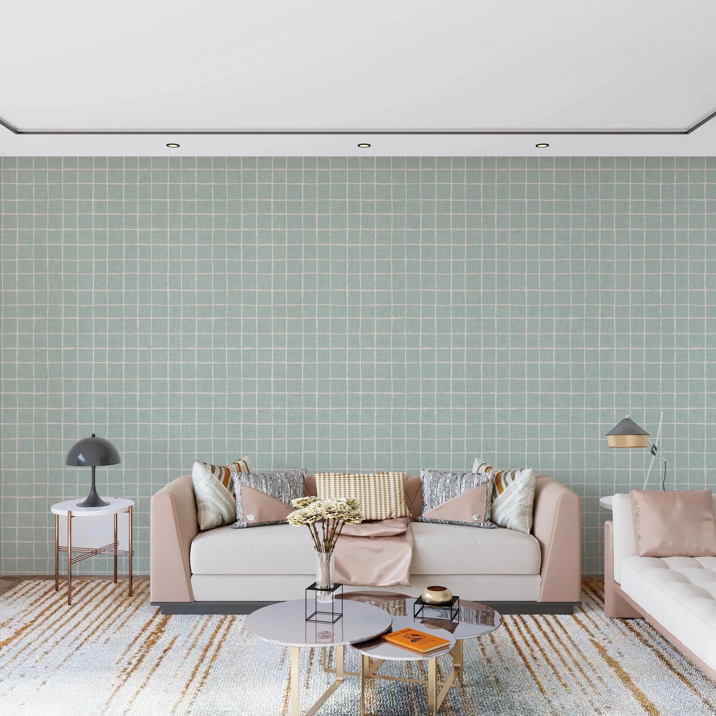 Modern minty squares wallpaper for a clean home look.