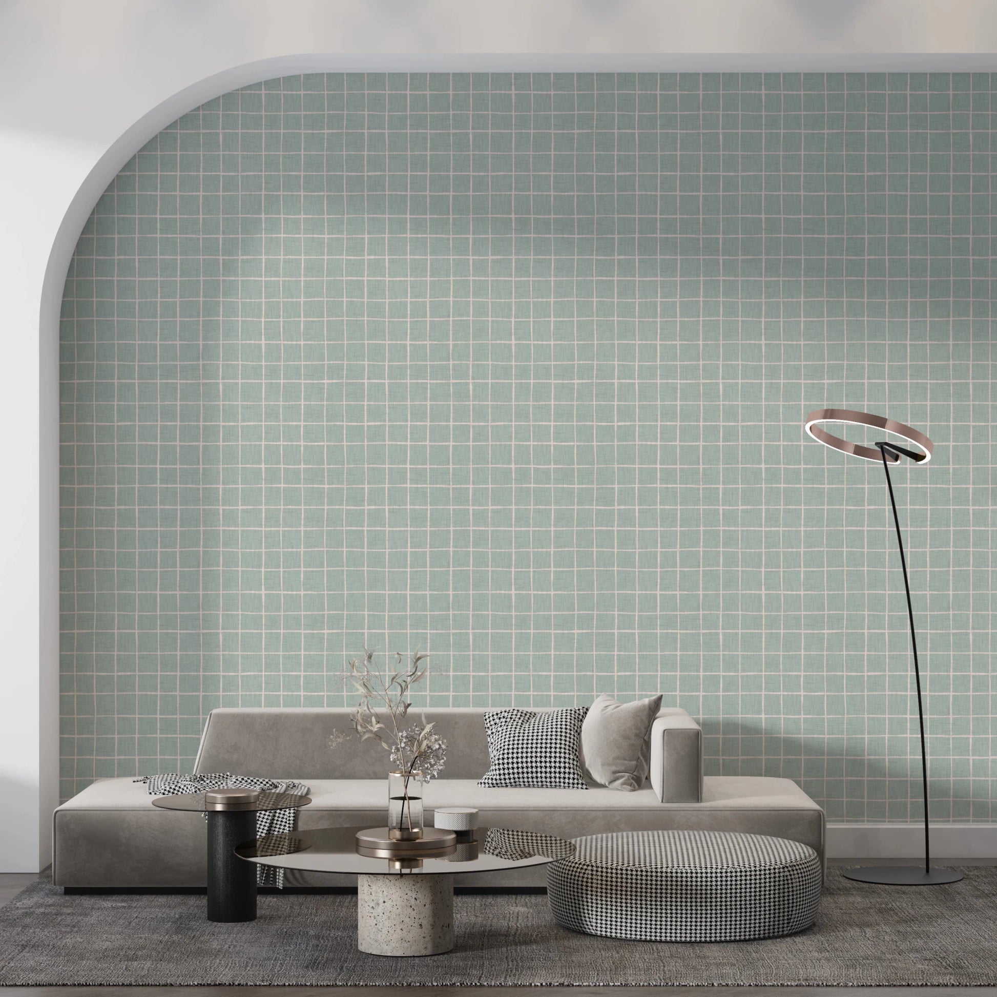 Light seafoam wall covering with a soft fabric feel.
