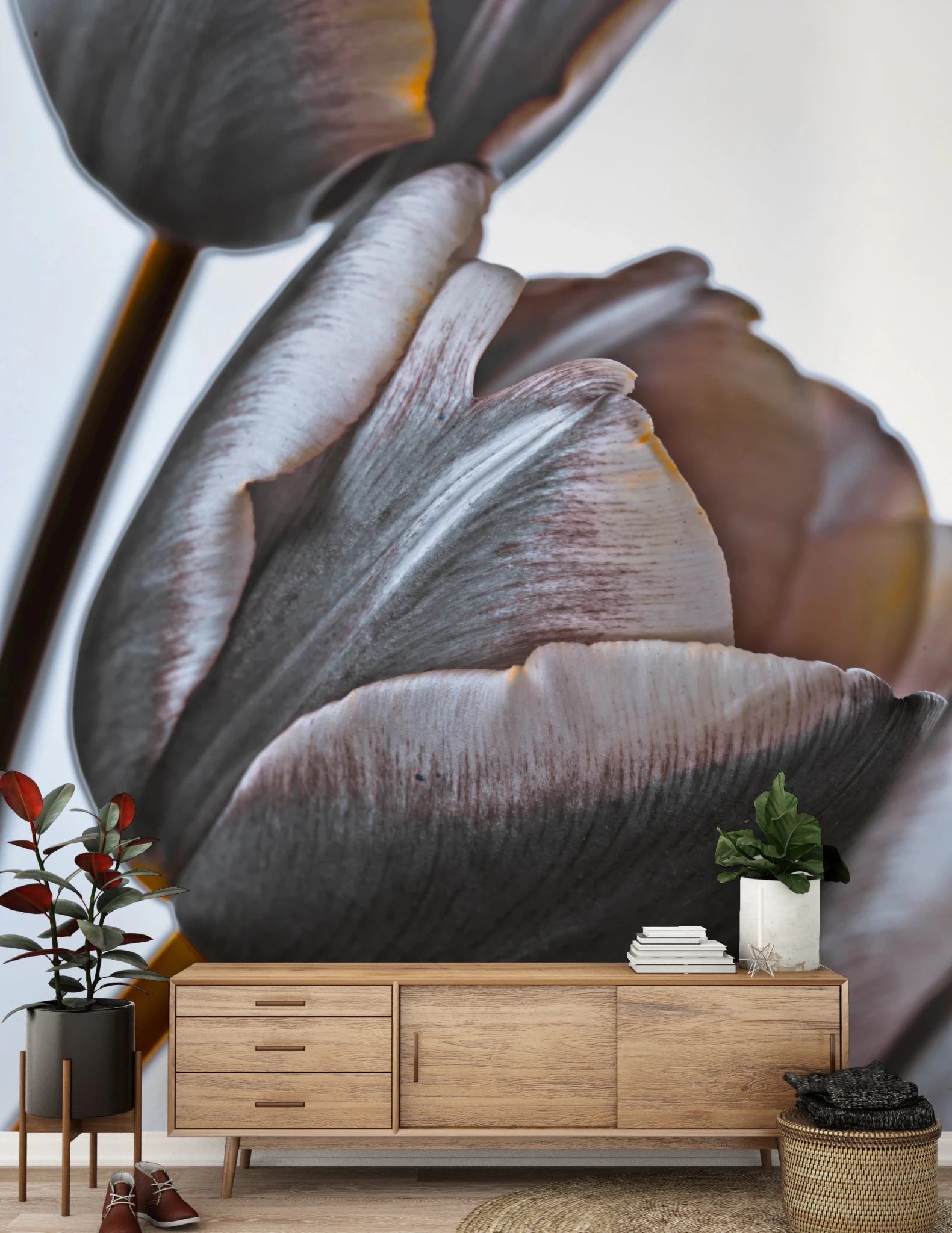 Living room setup enhanced by Miracle Tulips Wall Mural bold floral scale, GD8241