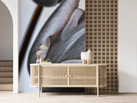 Wooden console corner styled with Miracle Tulips Wall Mural floral detail, GD8241