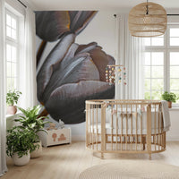 Nursery room styled with crib and Miracle Tulips Wall Mural floral backdrop, GD8241
