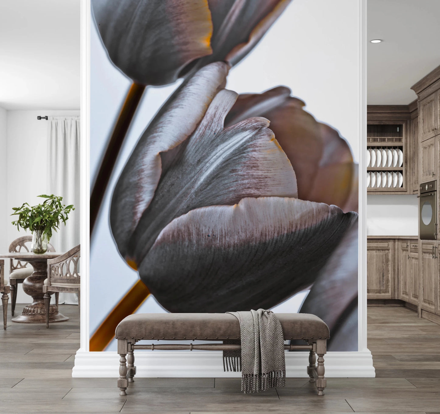 Bedroom corner styled with Miracle Tulips Wall Mural and large tulip detail, GD8241