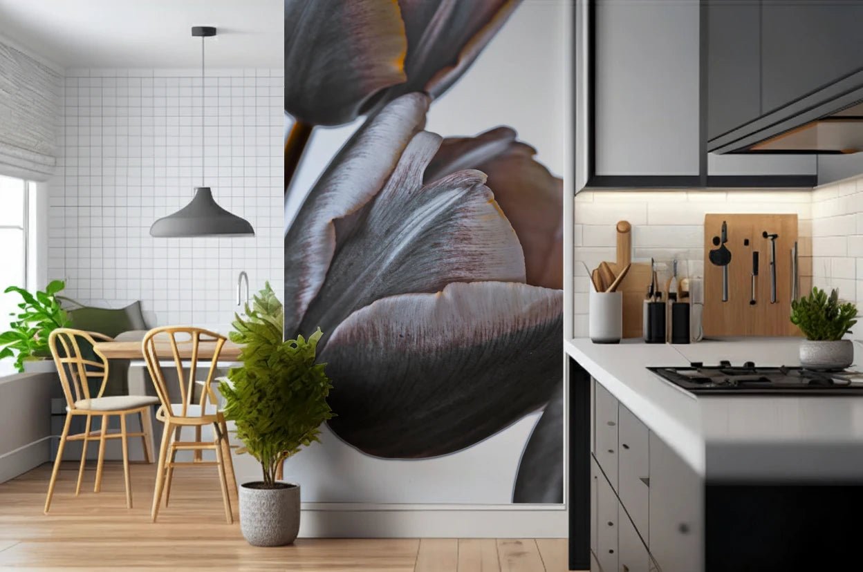 Kitchen space paired with Miracle Tulips Wall Mural and muted floral tones, GD8241