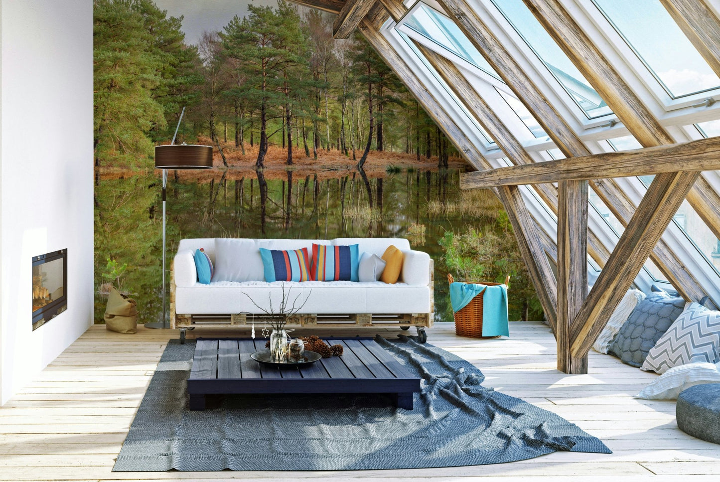 An angled shot of the mural's gentle color palette.

