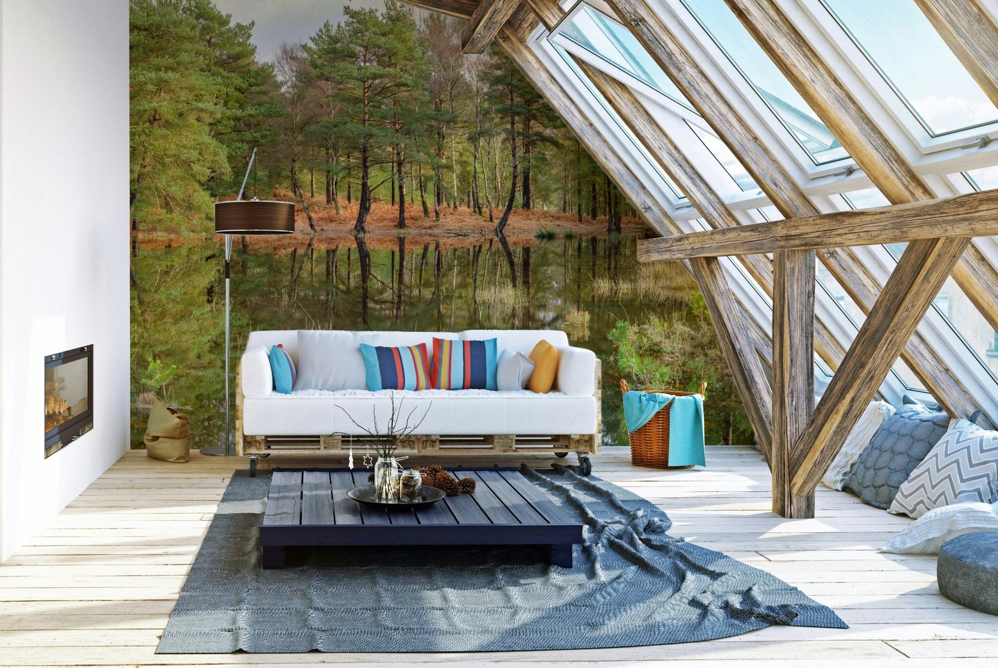 An angled shot of the mural's gentle color palette.

