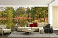 The wallpaper is used as a feature wall in a bedroom.

