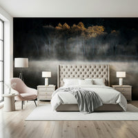 Soft lighting on skeletal trees Mist and Light Woodland decorative paper.