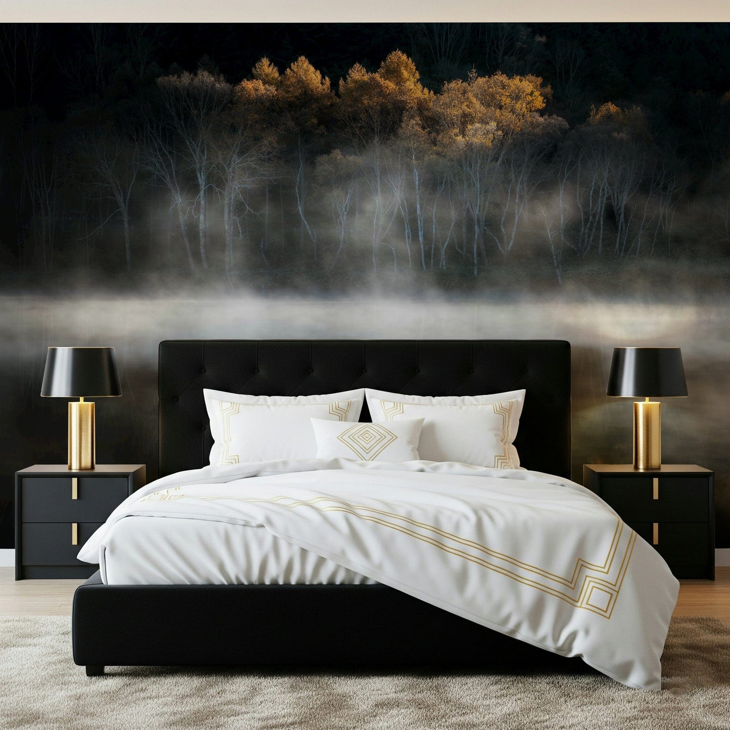 Quiet natural beauty display Mist and Light Woodland home wallpaper design.