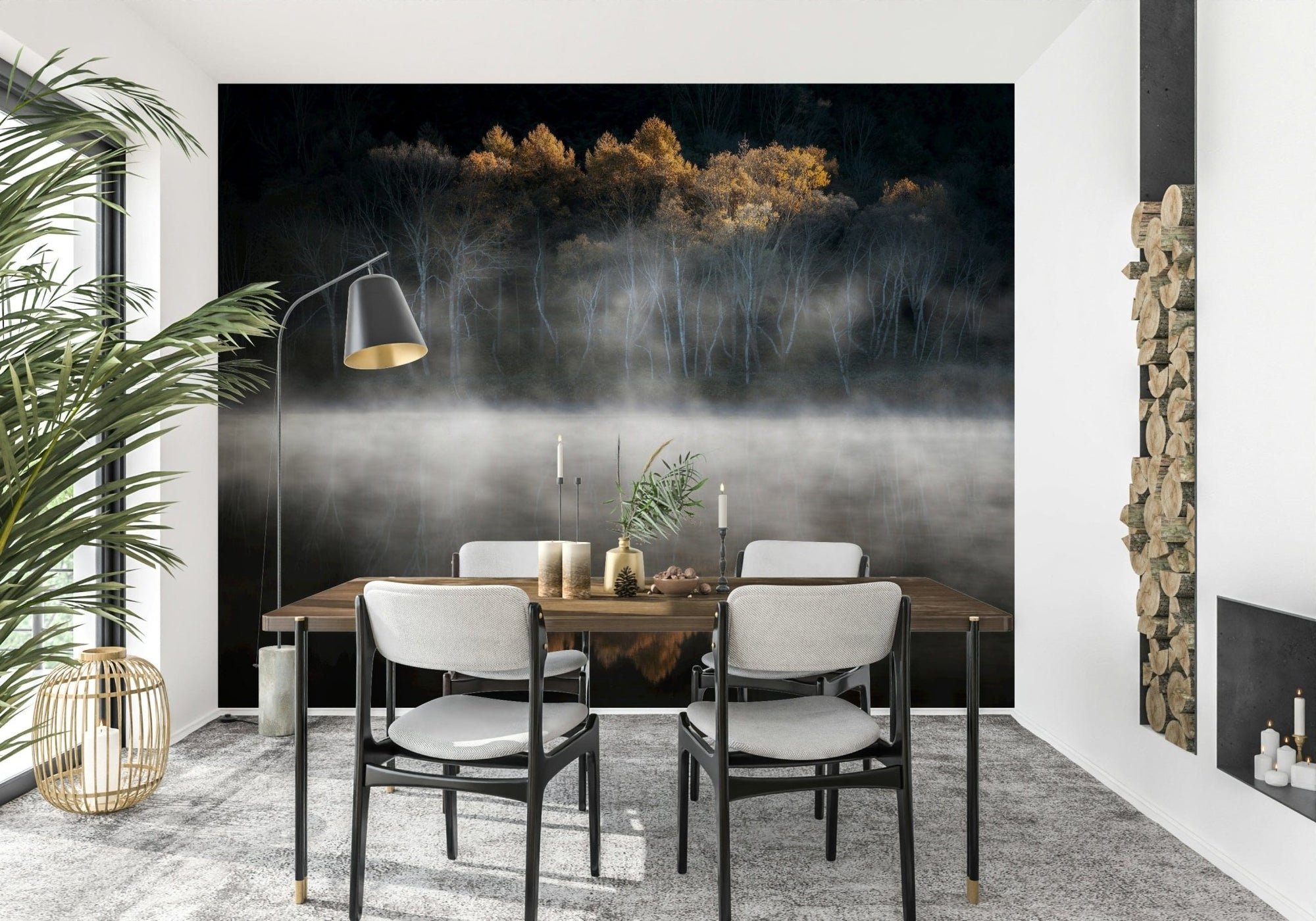 Spectacular glow of autumn leaves Mist and Light Woodland photographic mural., GD6920