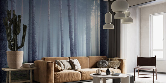 Misty forest wallpaper mural with a mysterious vibe A866