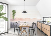 Kitchen feels serene with soft mountain wallpaper designs C449