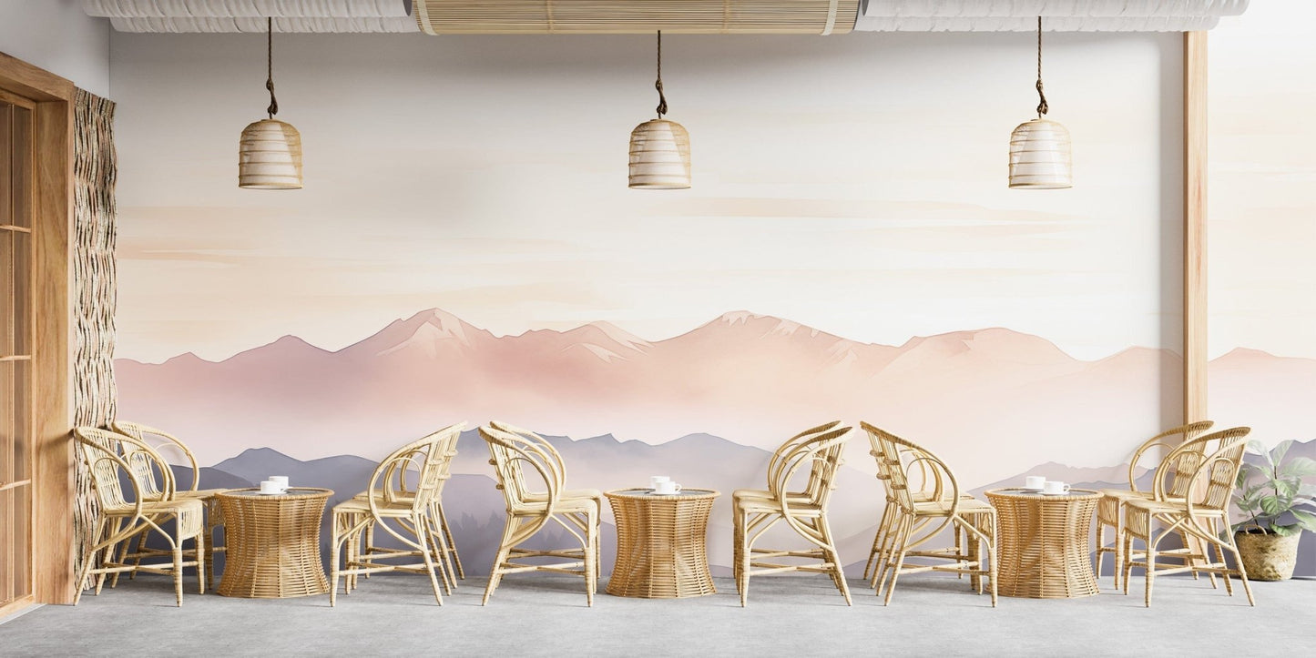 Mist mountain wallpaper creates a calming vibe in cafes C449