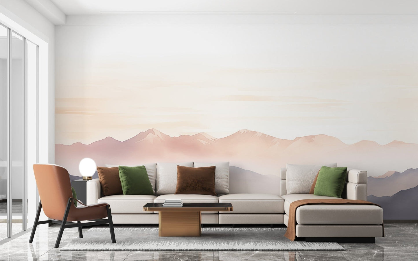 Mist mountain wallpaper brings calm to living room decor C449
