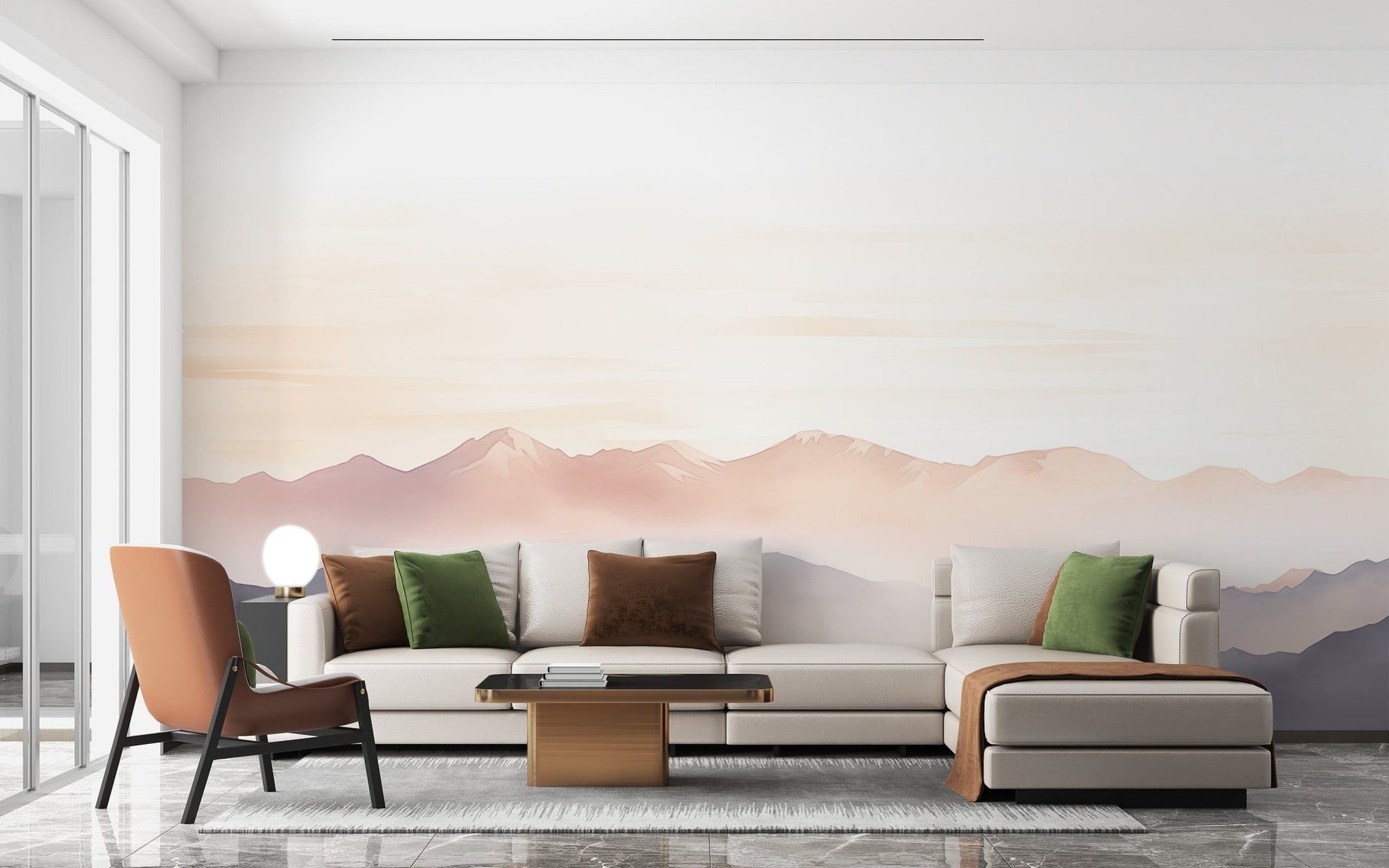 Mist mountain wallpaper brings calm to living room decor C449