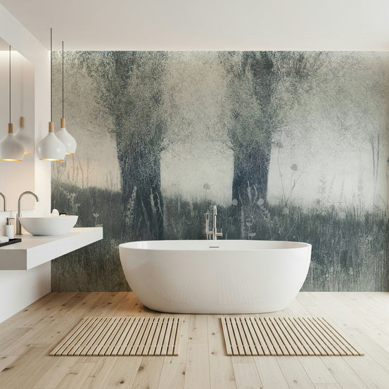 A beautiful misty arbor wallpaper mural for a modern, calm home., GD5561