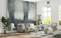 A beautiful wide-angle wall mural of a dreamy wood.