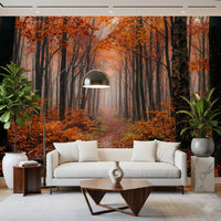 Office wall finished in Misty Autumn wall mural with woodland depth, GD9326