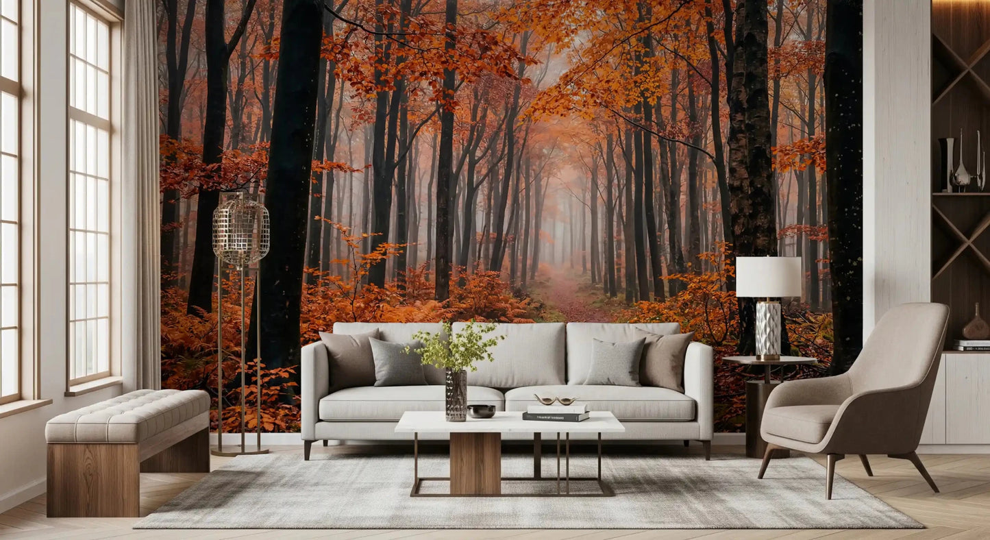 Rustic forest atmosphere in Autumn Forest Path wall mural, GD9326