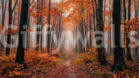 Layered trees and mist in Misty Forest Path wall mural art, GD9326