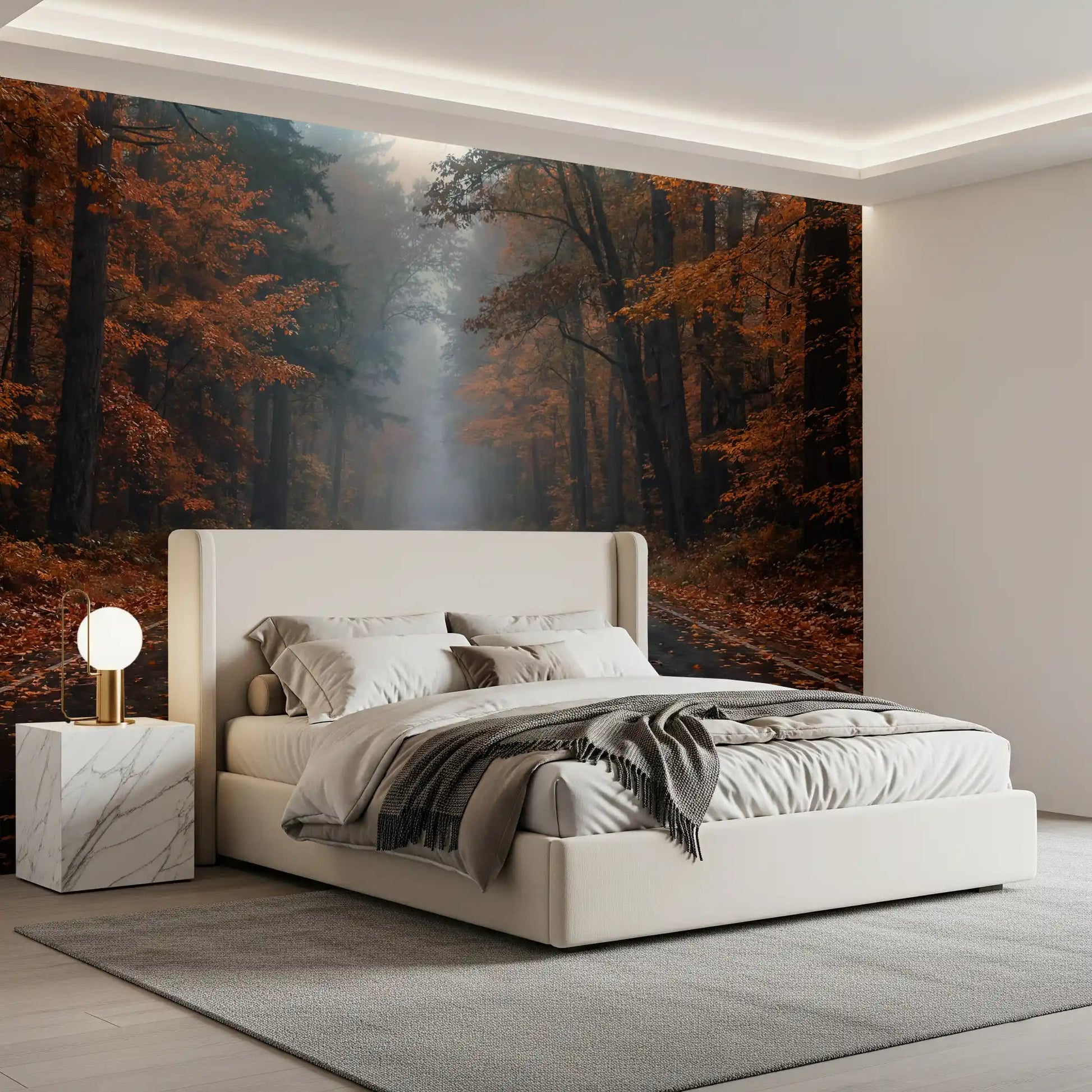 Misty Autumn Forest Road Wall Mural