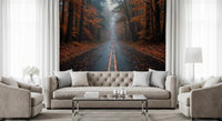 Misty Autumn Forest Road Wall Mural
