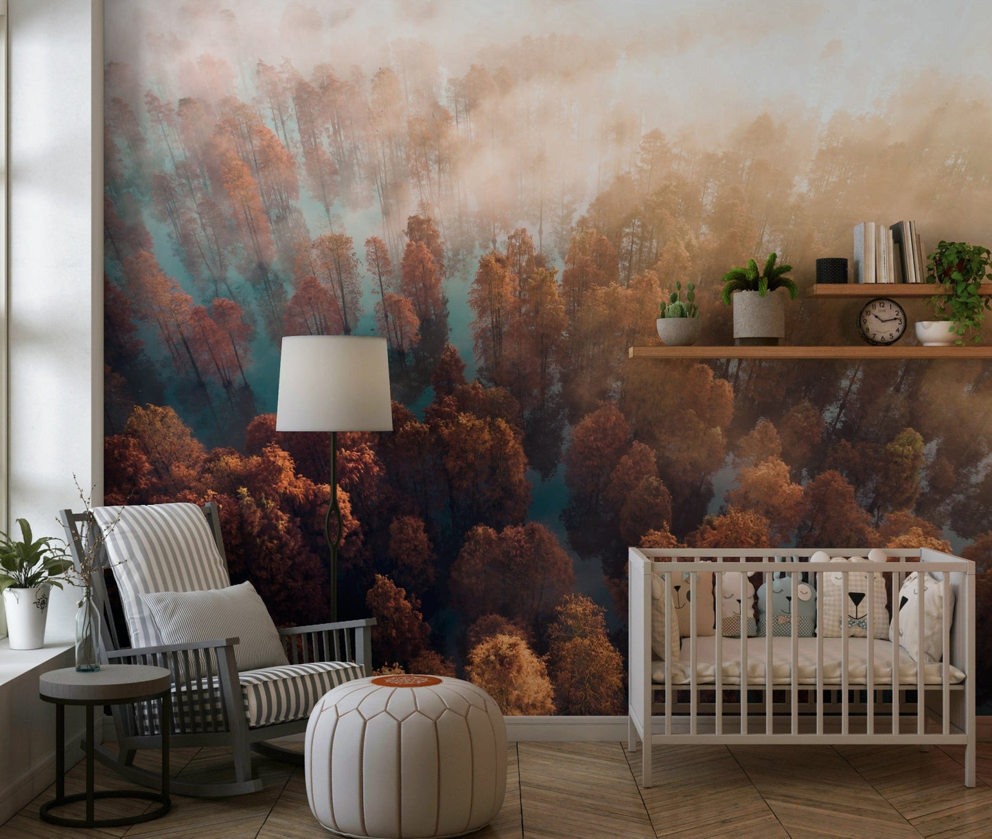 Captivating fog rising wallpaper, depicting Misty Autumn Forest essence., GD6951