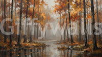 Misty Autumn Reflections wall mural with muted autumn colors and depth