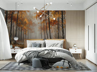 Nature reflection wall mural featuring Misty Autumn Reflections scene