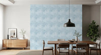 Dining nook styled with Misty Blue Leaf Layers Monstera Wallpaper, GD8943