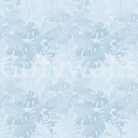 Pale leafy texture in Misty Blue Leaf Layers Monstera Wallpaper with soft shading, GD8943