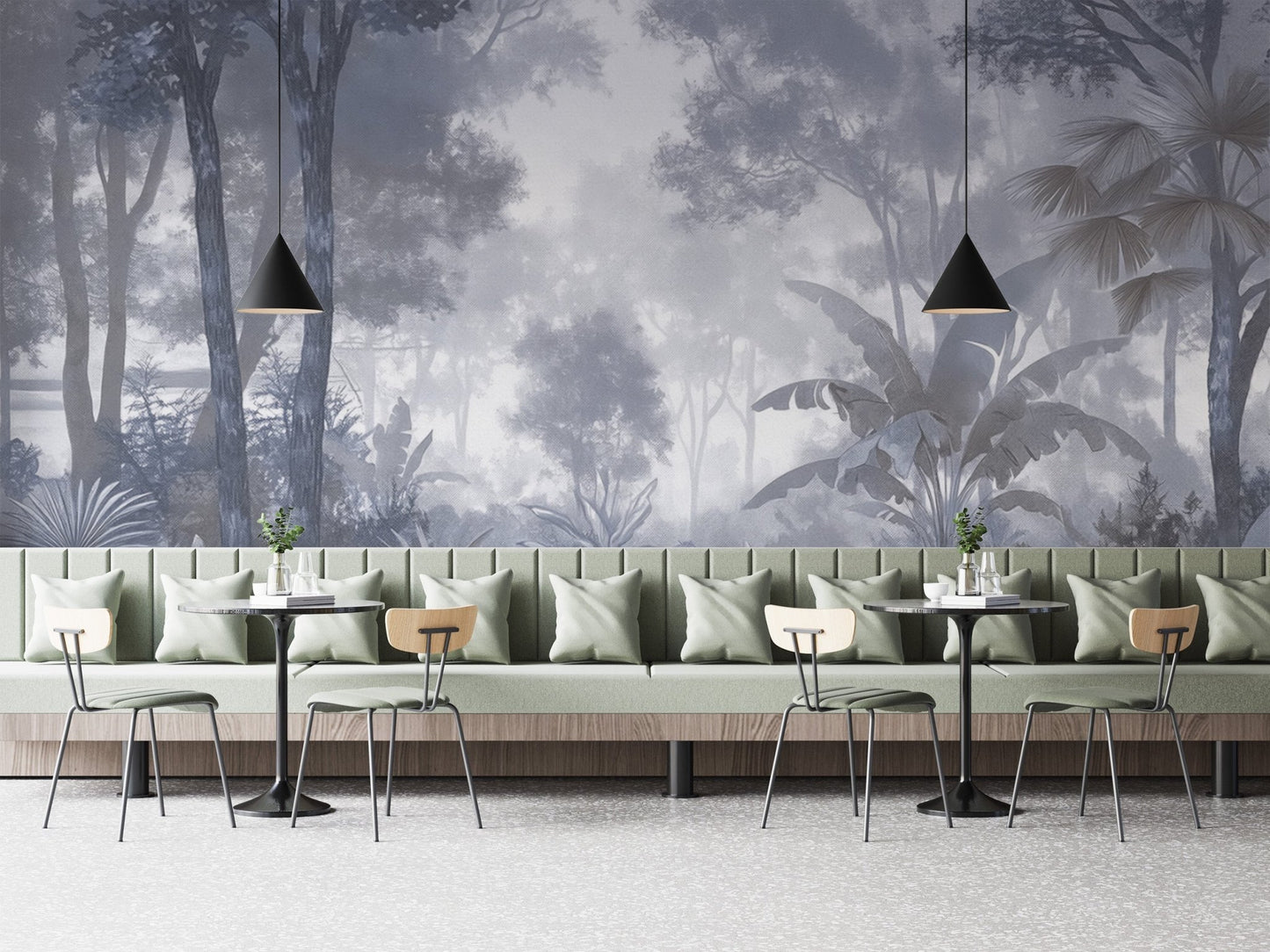 Foggy blue tropical wallpaper design
