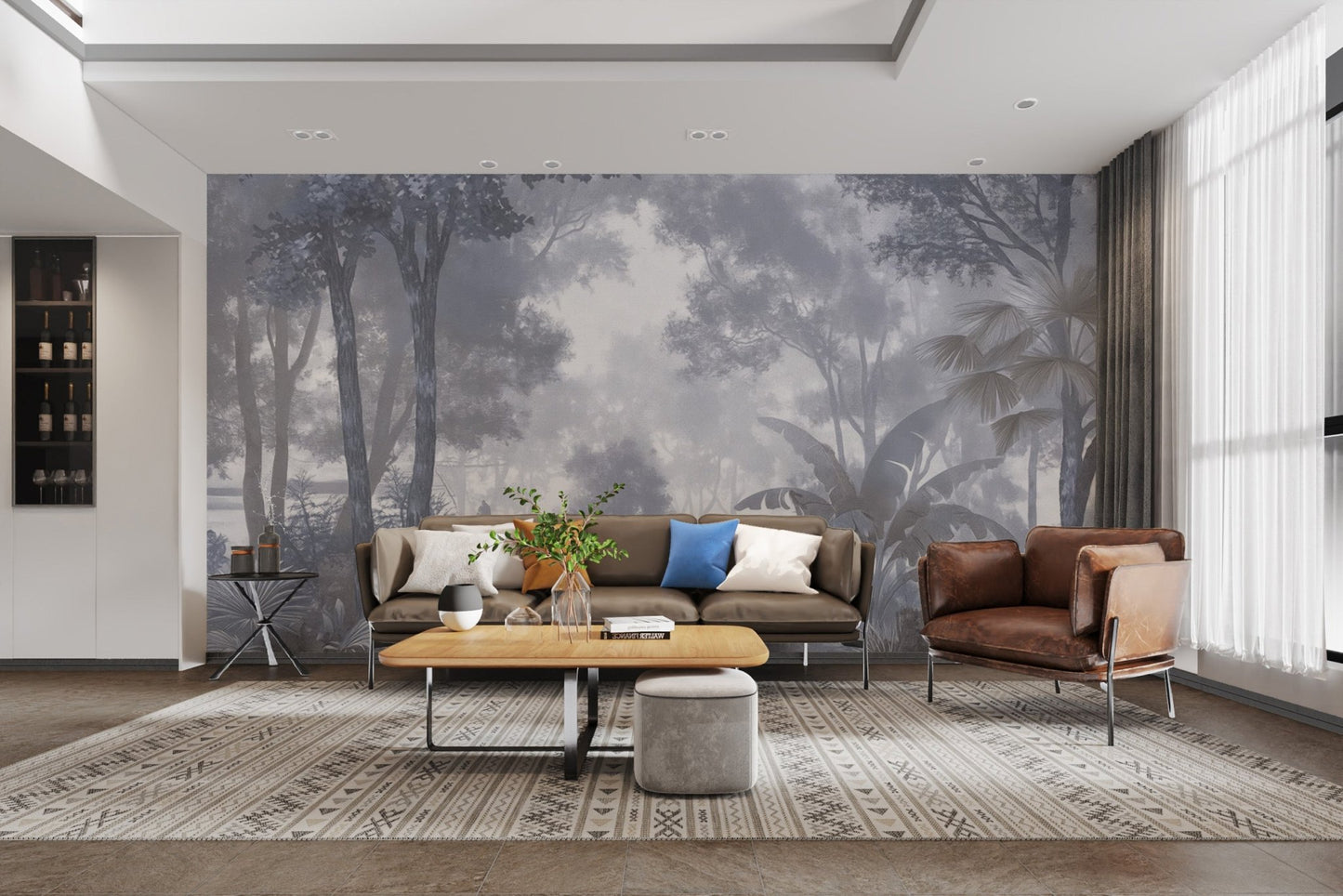 Misty blue tropical forest wallpaper
