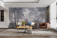 Misty blue tropical forest wallpaper
