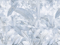 Airy palm fronds spread across the Misty Blue Tropical Palm wall mural