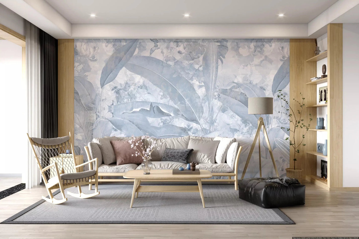 Pale layered foliage gives Misty Blue Tropical Palm wall mural a quiet look