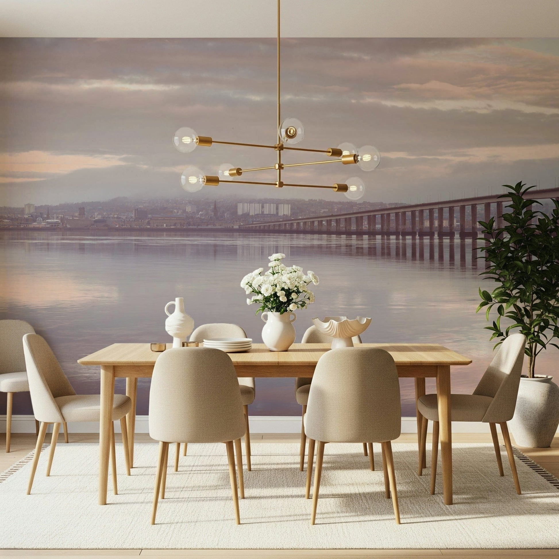 Modern hallway decorated with the Misty Bridge Wall Mural
