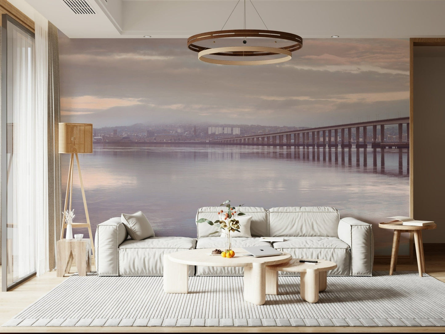 Relaxing living area featuring the Misty Bridge Wall Mural