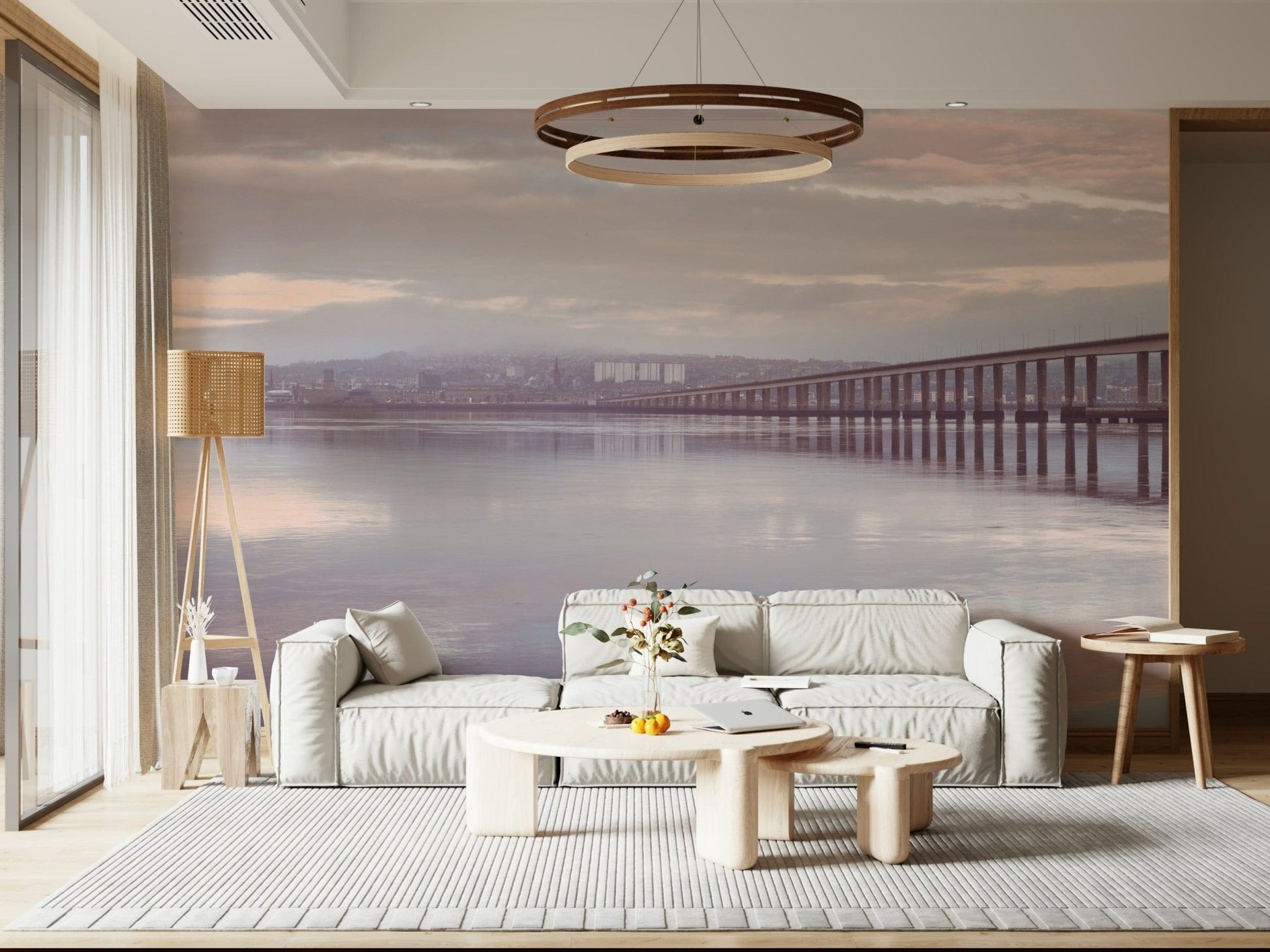 Relaxing living area featuring the Misty Bridge Wall Mural