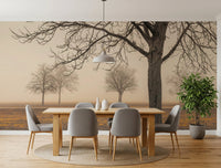 Atmospheric morning mist and tree silhouettes wall mural