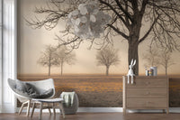 Misty Countryside Wall Mural featuring a serene foggy field