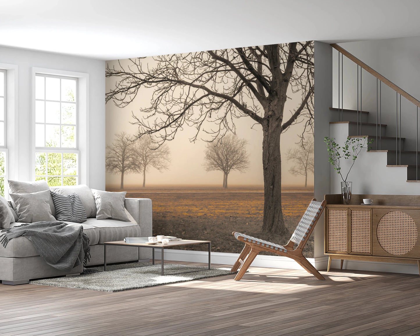 Earthy brown and grey nature wallpaper for feature walls