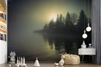 Ethereal fog landscape wallpaper for a calm living room wall mural.