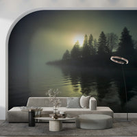 Soft gradient clouds on a feature wall mural for a modern nursery wallpaper.