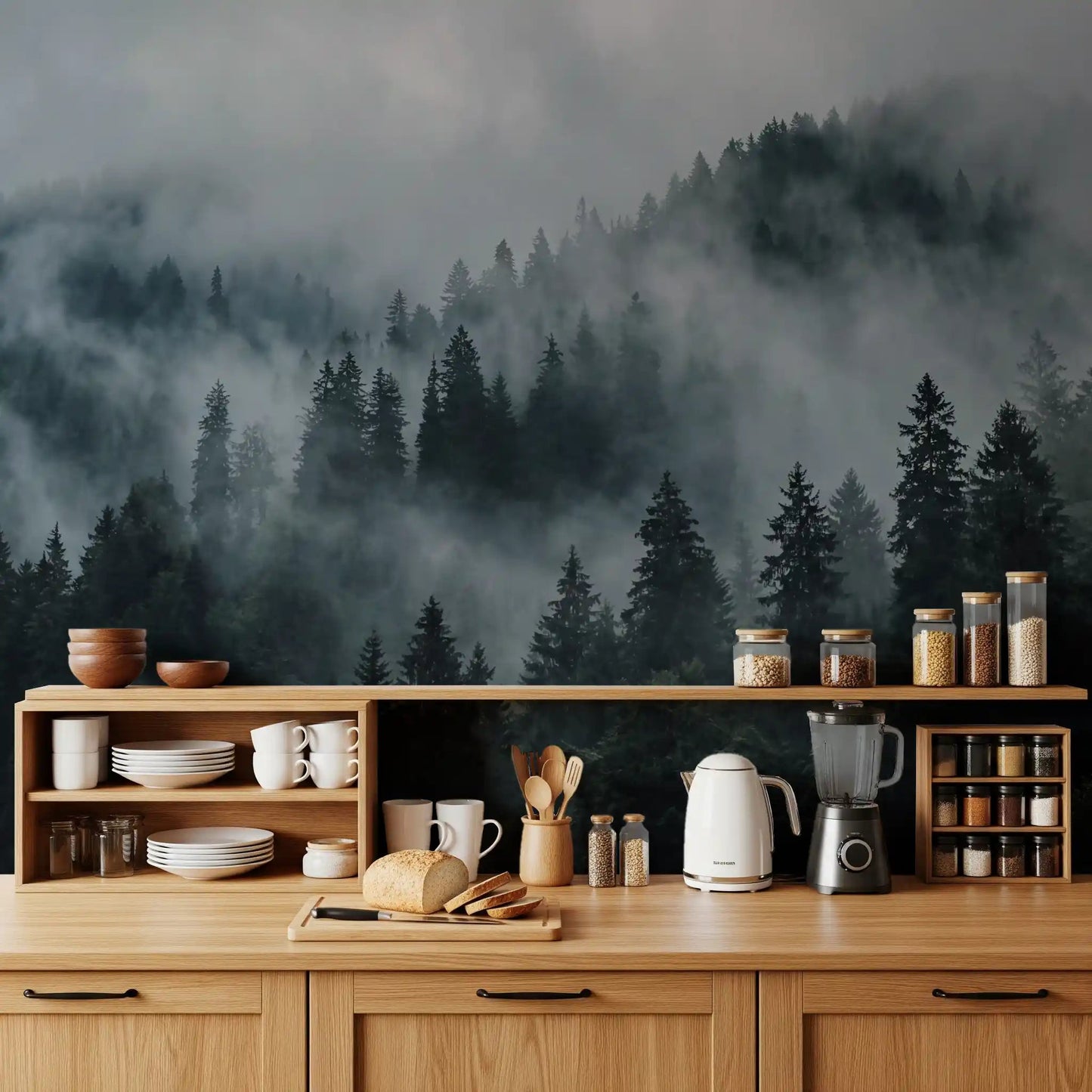 Misty Forest Ascent Wall Mural