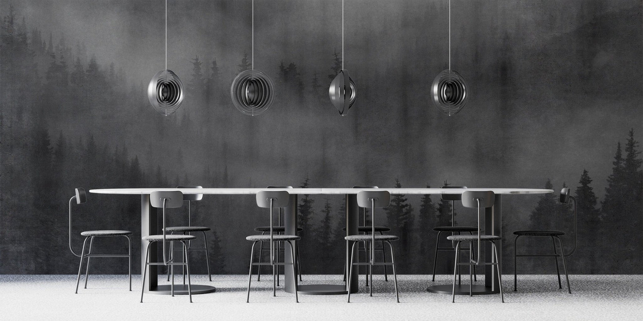 Misty forest black wallpaper design
